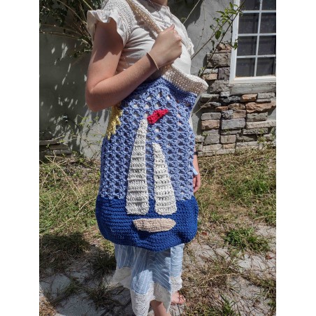 Summer Sailboat Oversized Crochet Tote