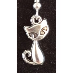 Wise Cat Silver Dangle Earrings